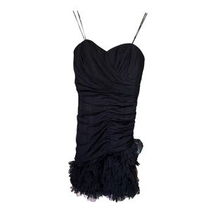 Max & Cleo Black Ruffle Ruched Mini Strapless Knit Cocktail Dress Womens 4